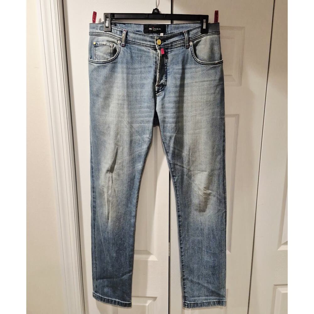 Kiton Mens Blue Cotton Straight Leg Jeans sz 34x32 Button-Fly Read*